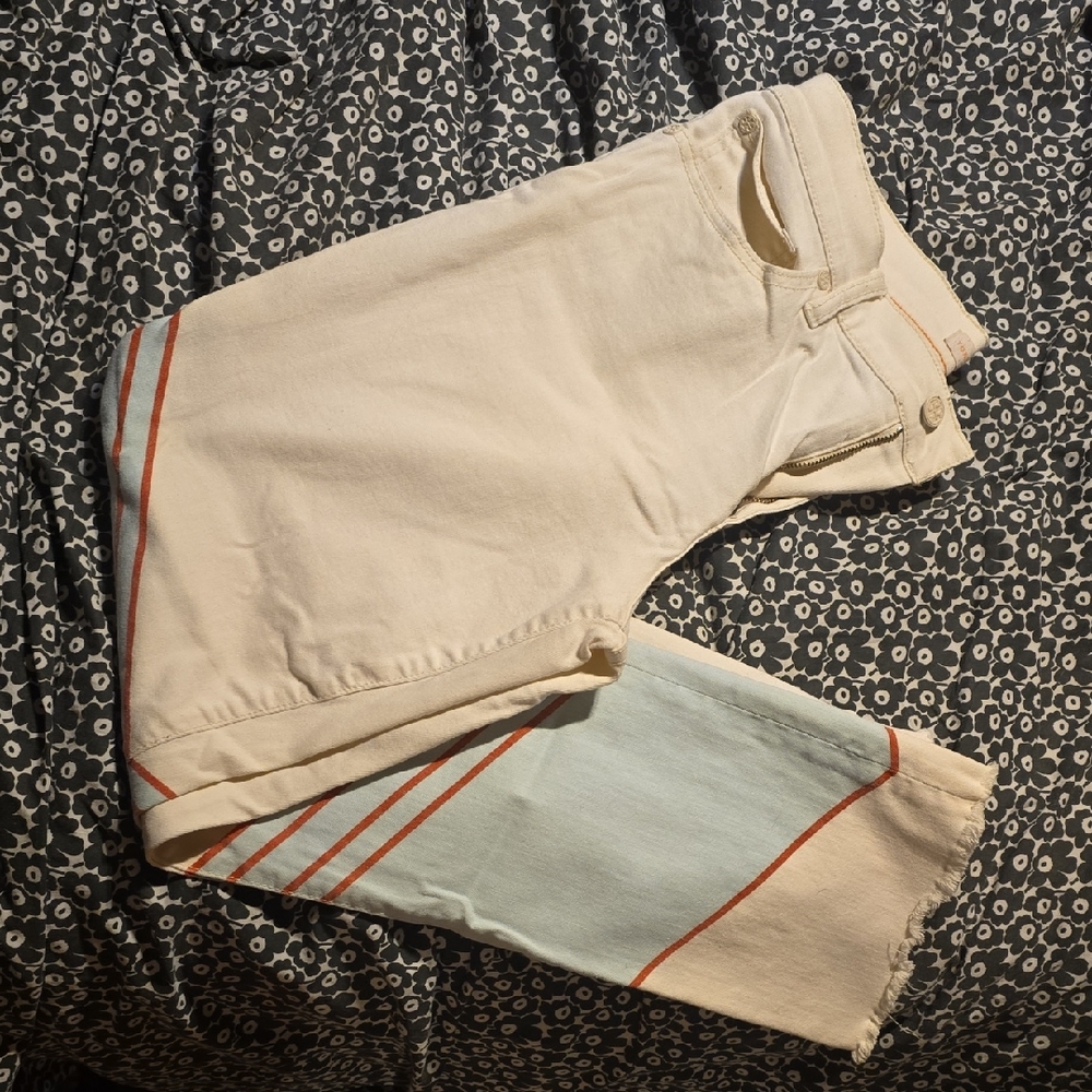 Tory Burch Cream and Light Blue Chinos with Red Accents